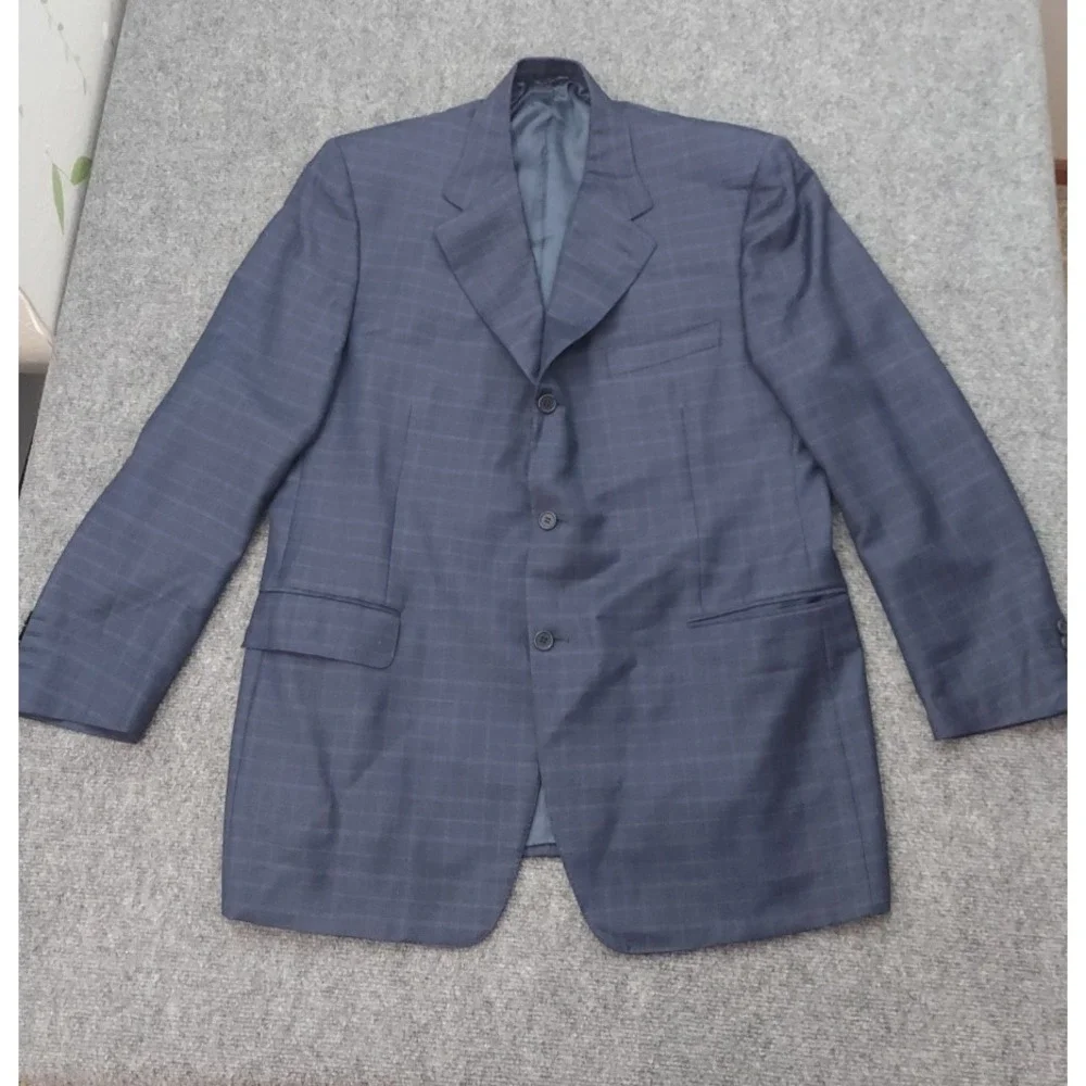 Canali Blazer Jacket Mens 46‎ R Blue 3 Button Plaid Made in Italy Wool Suit READ